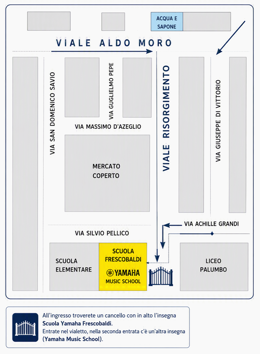 Mappa per raggiungere la Yamaha Music School Frescobaldi Brindisi
